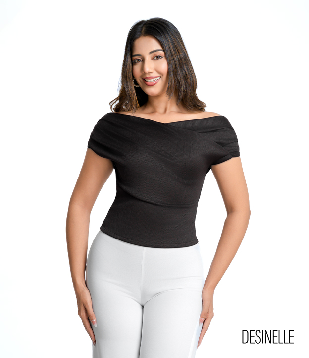 Off-Shoulder Draped Blouse - Black