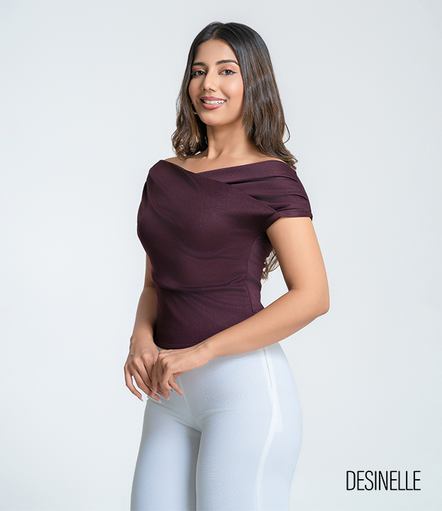 Off-Shoulder Draped Blouse - Dark Violet
