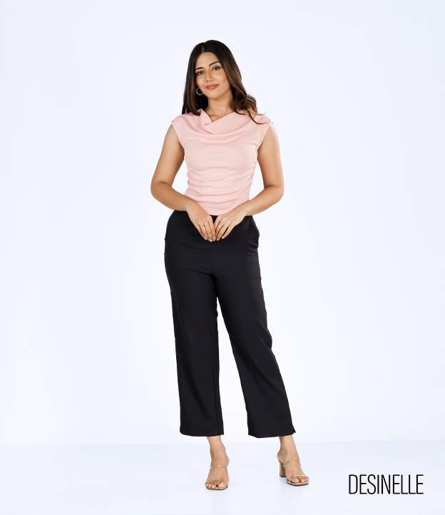 Textured Cowl-Neck Cap Sleeve Top - Blush Pink
