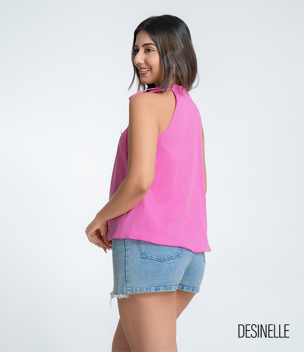 Pink Tie-Neck Cotton Halter Top