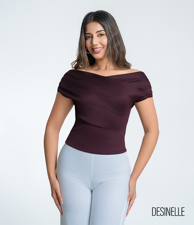 Off-Shoulder Draped Blouse - Dark Violet