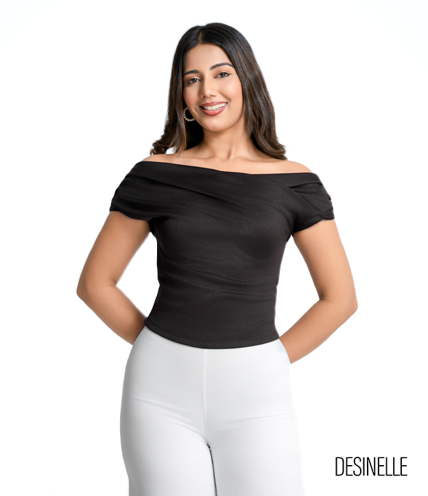 Off-Shoulder Draped Blouse - Black