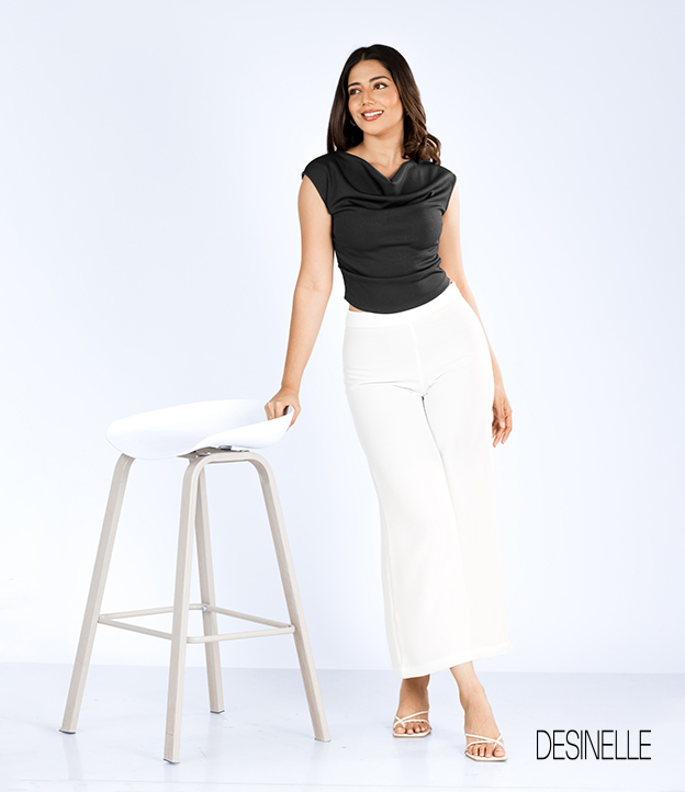 Textured Cowl-Neck Cap Sleeve Top - Black