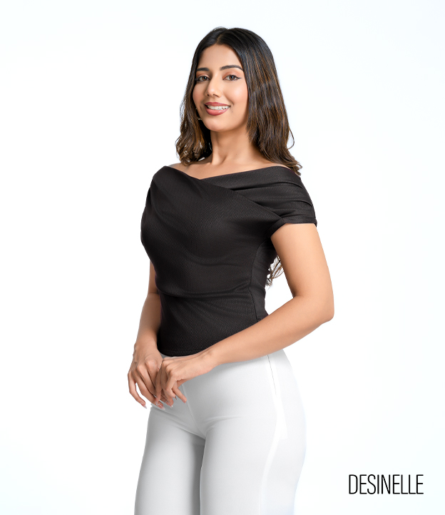 Off-Shoulder Draped Blouse - Black