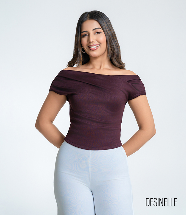 Off-Shoulder Draped Blouse - Dark Violet